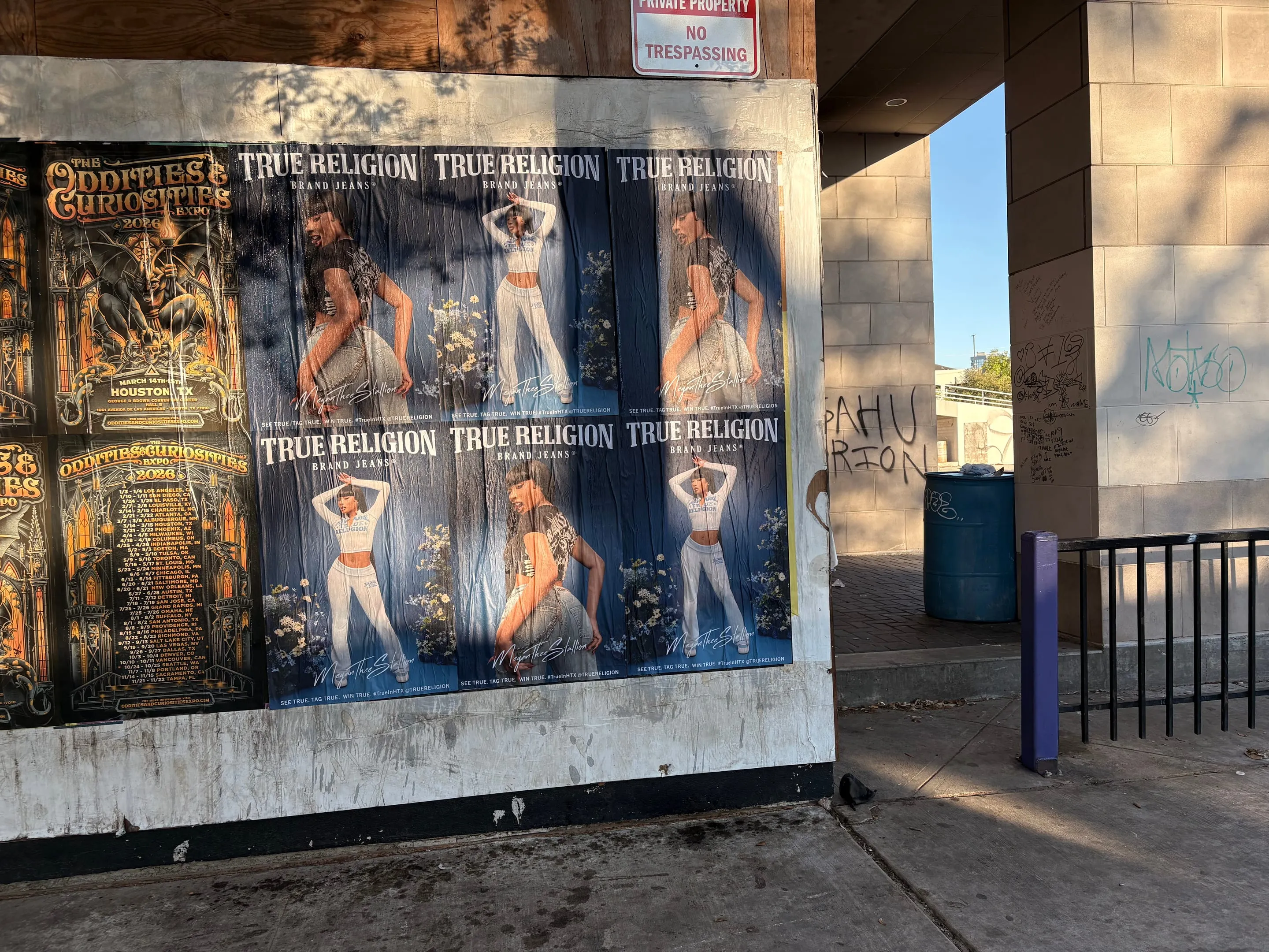 True Religion brand jeans wheatpaste poster campaign in Houston, TX by Beyond Street Media