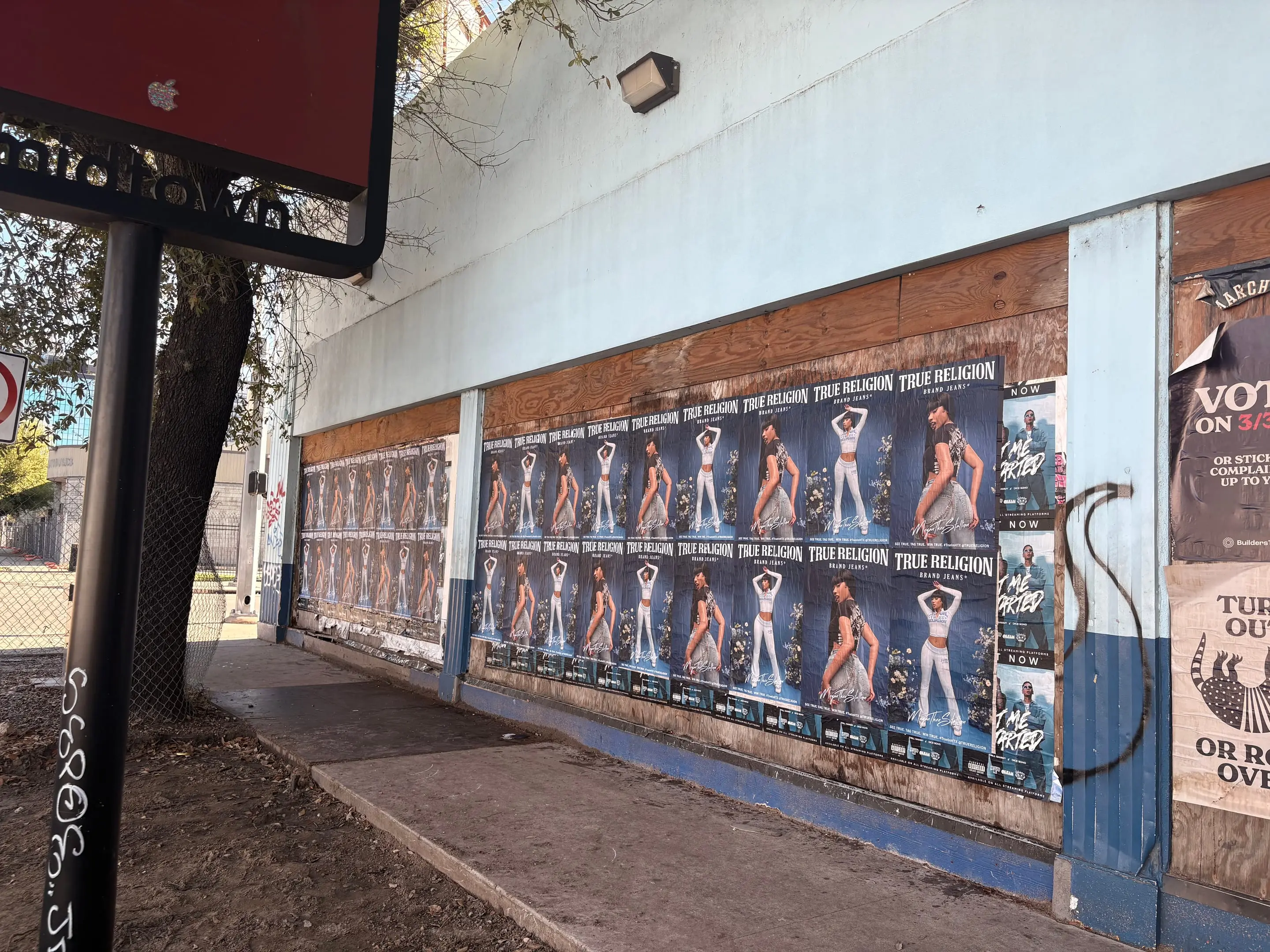 True Religion brand jeans wheatpaste poster campaign in Houston, TX by Beyond Street Media