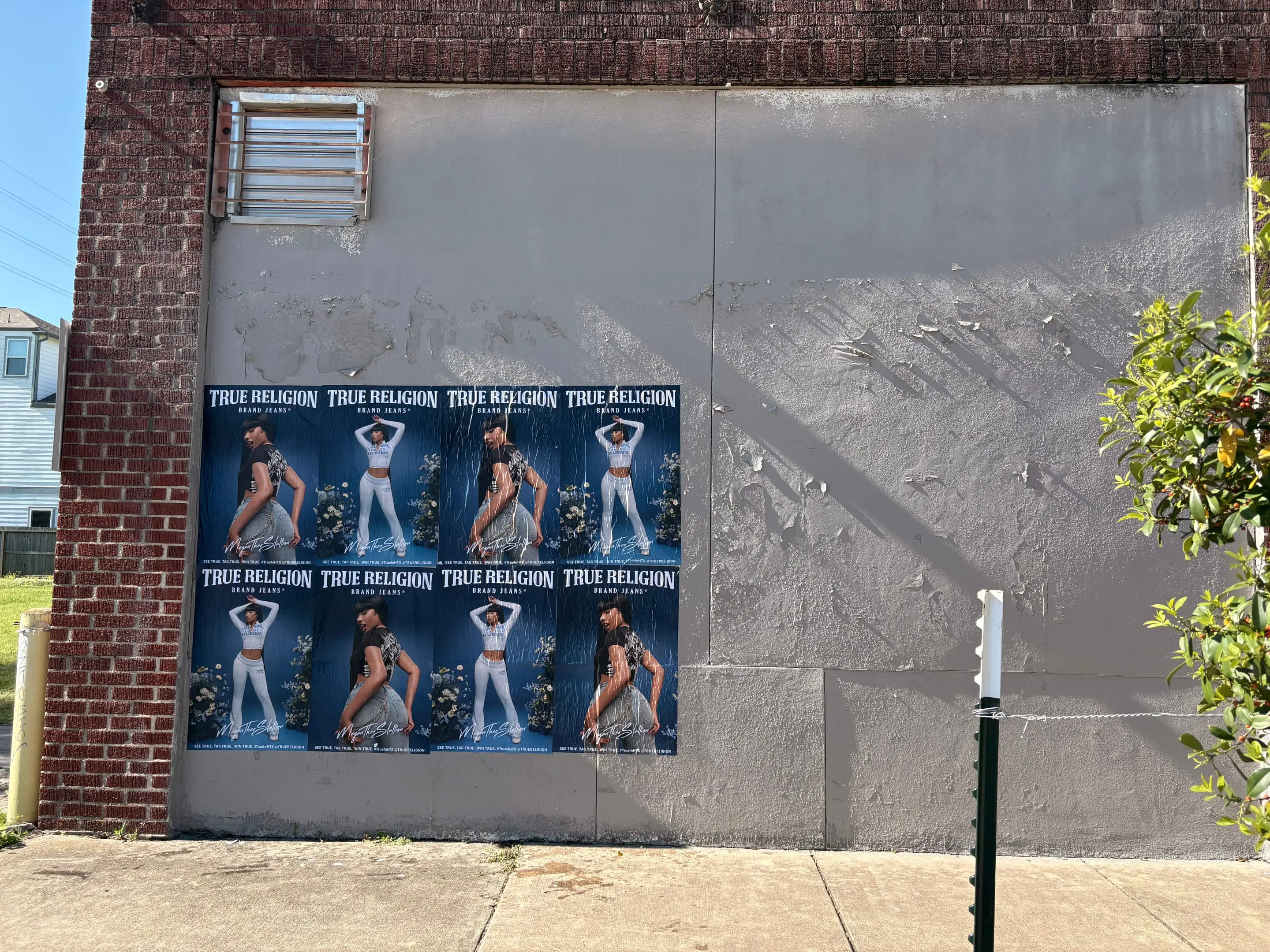 True Religion brand jeans wheatpaste poster campaign in Houston, TX by Beyond Street Media