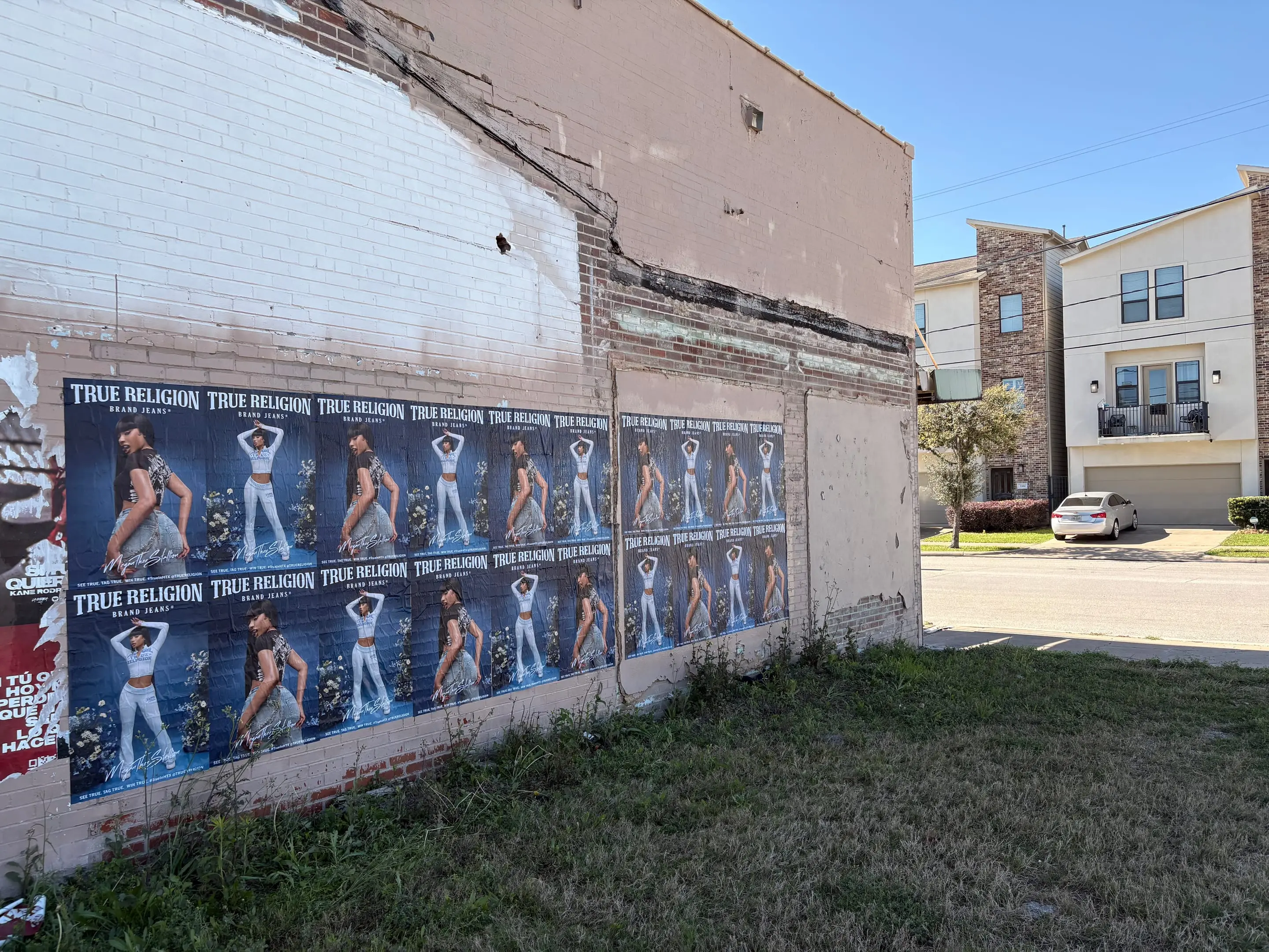 True Religion brand jeans wheatpaste poster campaign in Houston, TX by Beyond Street Media