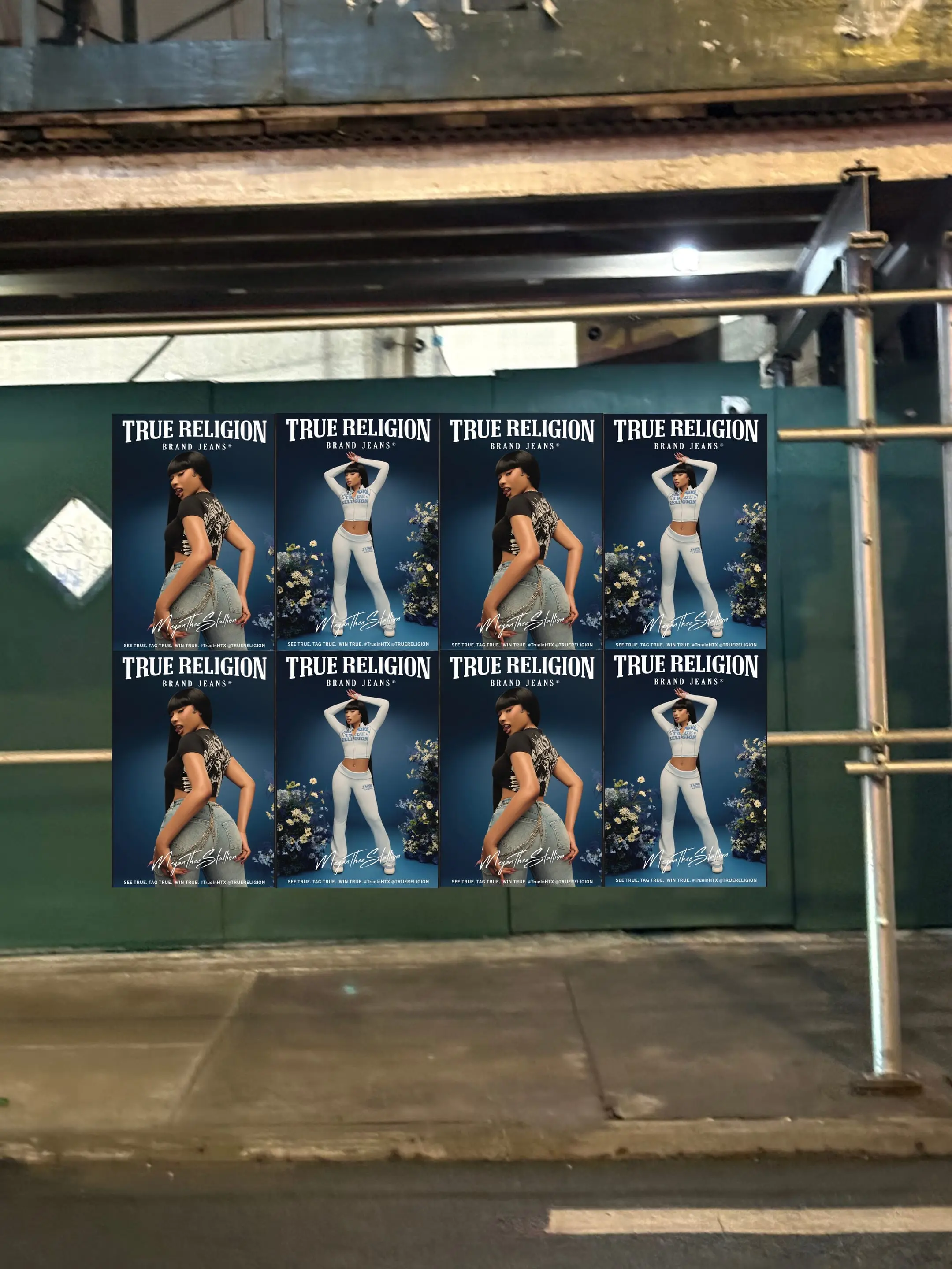 True Religion brand jeans wheatpaste poster campaign in Houston, TX by Beyond Street Media