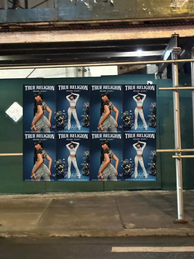 True Religion brand jeans wheatpaste poster campaign in Houston, TX by Beyond Street Media (photo 23 of 39).