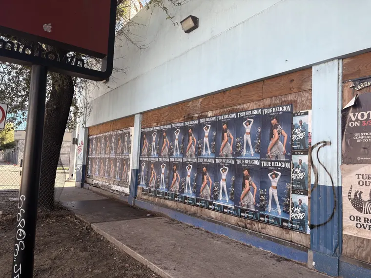 True Religion brand jeans wheatpaste poster campaign in Houston, TX by Beyond Street Media