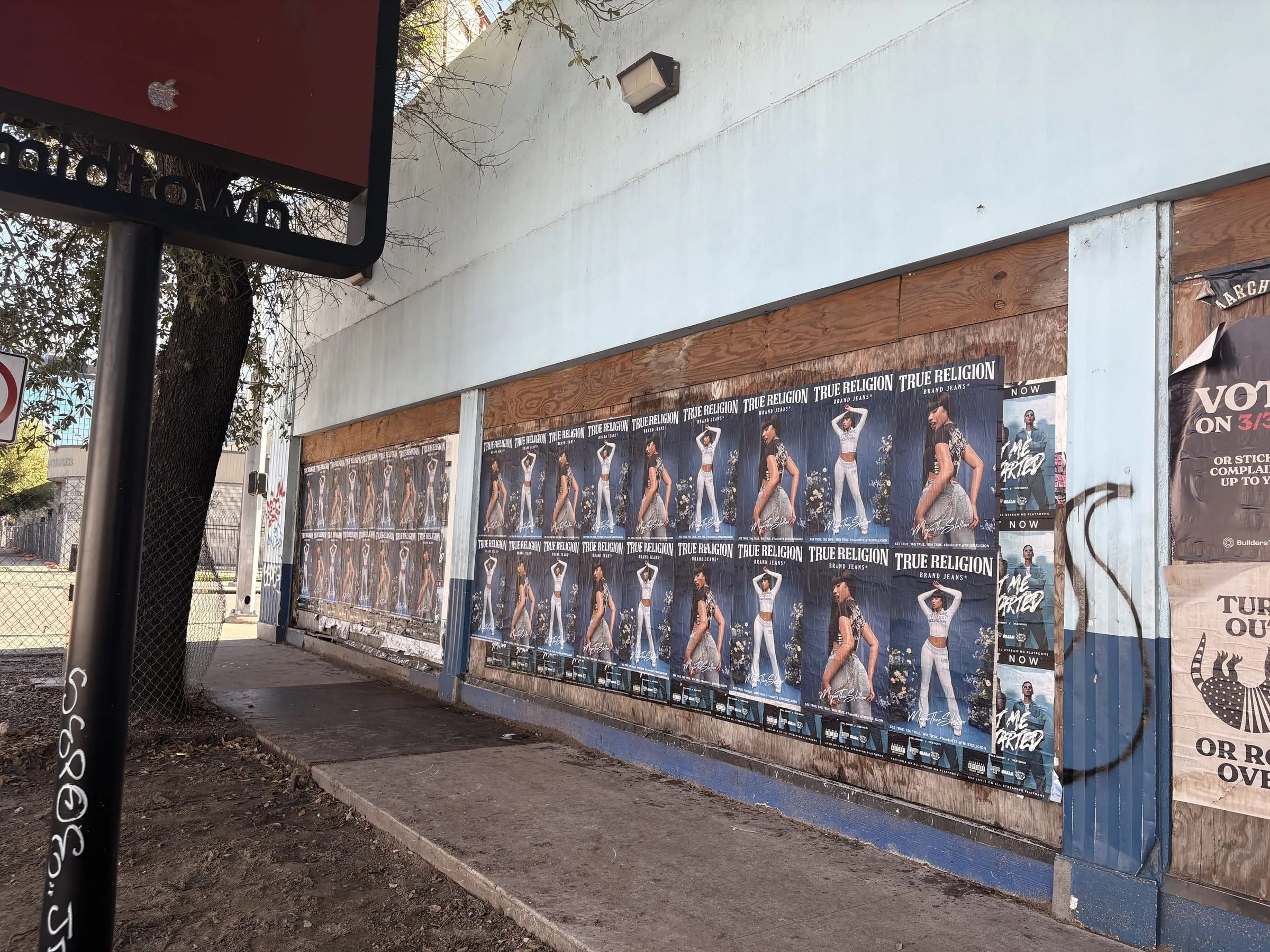 True Religion brand jeans wheatpaste poster campaign in Houston, TX by Beyond Street Media