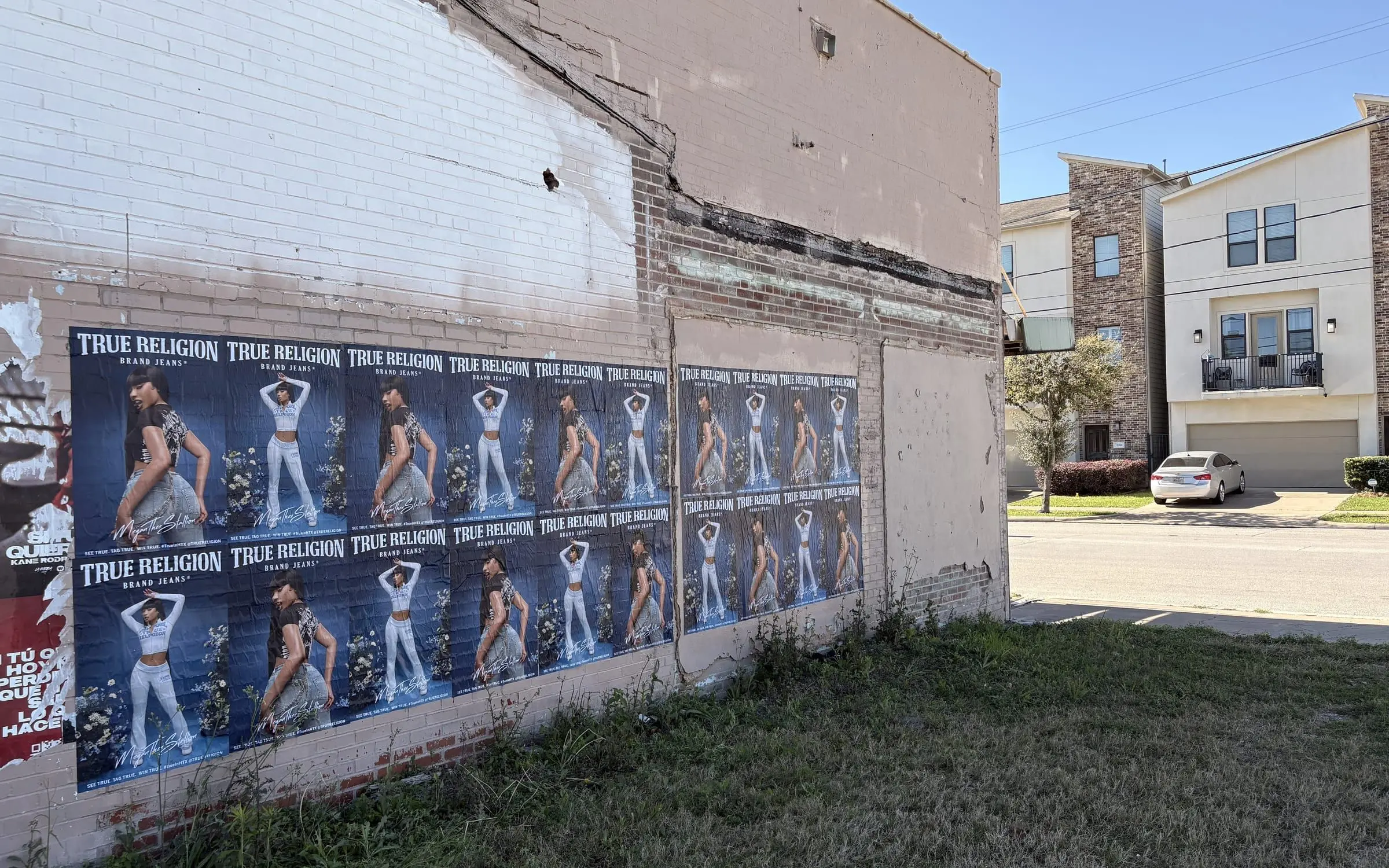 True Religion brand jeans wheatpaste poster campaign in Houston, TX by Beyond Street Media