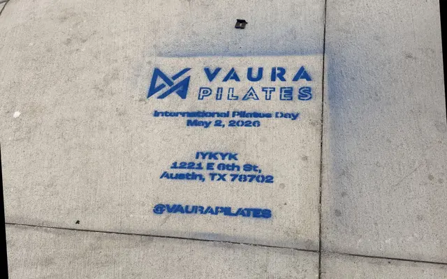 VAURA Pilates sidewalk stencil, Austin
