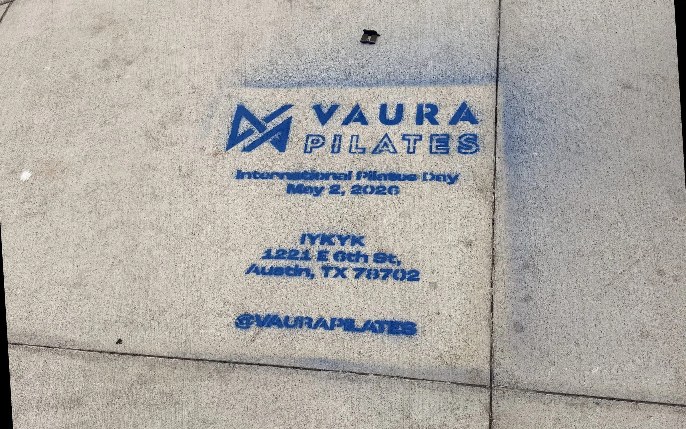 VAURA Pilates sidewalk stencil, Austin