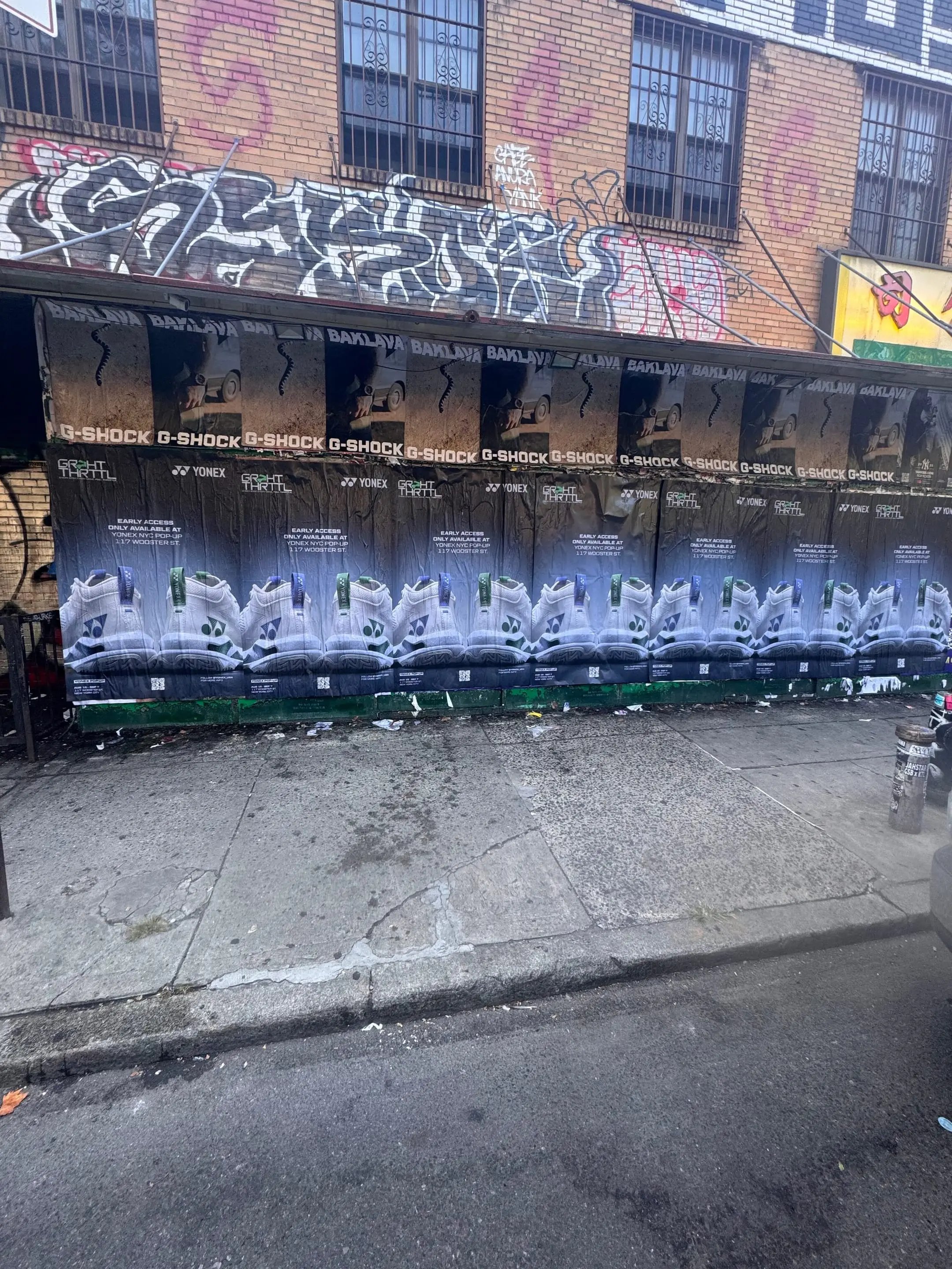Yonex x G-Shock Baklava sneaker collab wheatpaste campaign in Brooklyn, New York City by Beyond Street Media