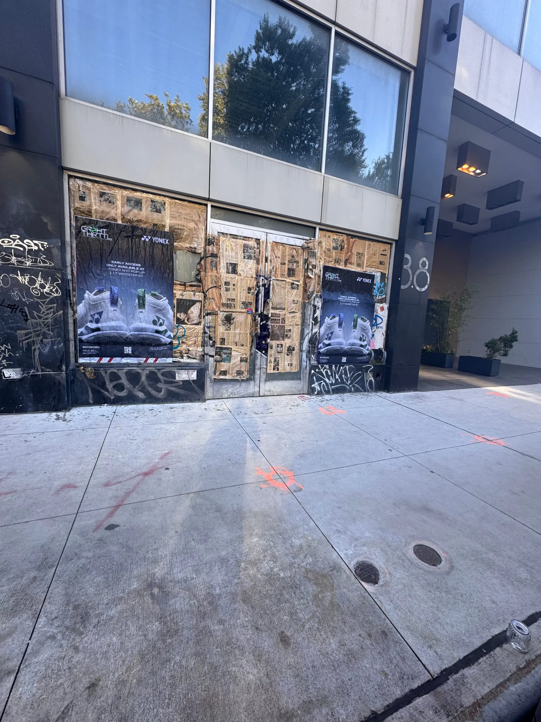 Yonex Percept 'Orbit Truth' wheatpaste poster lockup on documented walls in New York City by Beyond Street Media