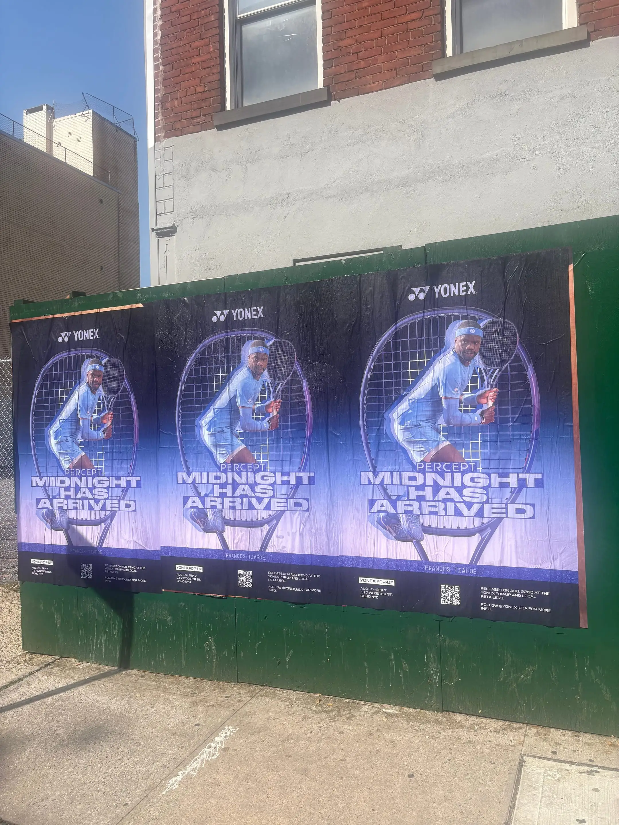 Yonex Percept 'Midnight Has Arrived' tennis racket launch - wheatpaste poster install in New York City by Beyond Street Media