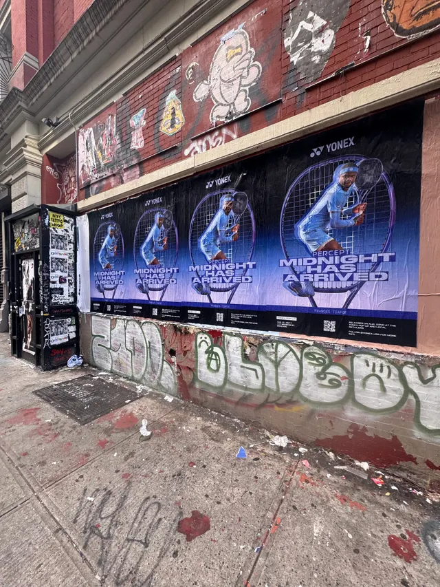 Yonex Percept 'Midnight Has Arrived' tennis racket launch - wheatpaste poster install in New York City by Beyond Street Media (photo 10 of 14).